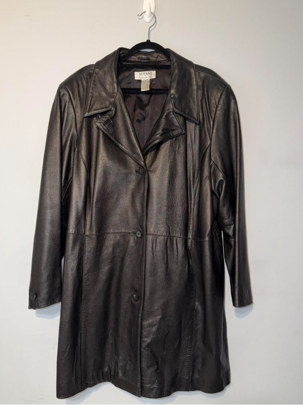 Vintage Alfaini black leather trench coat